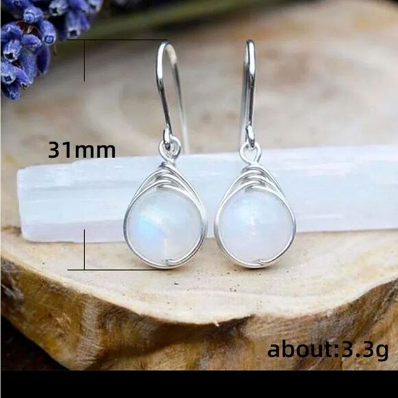 Vintage Look White Opal Drop Earrings - Picture 3 of 4